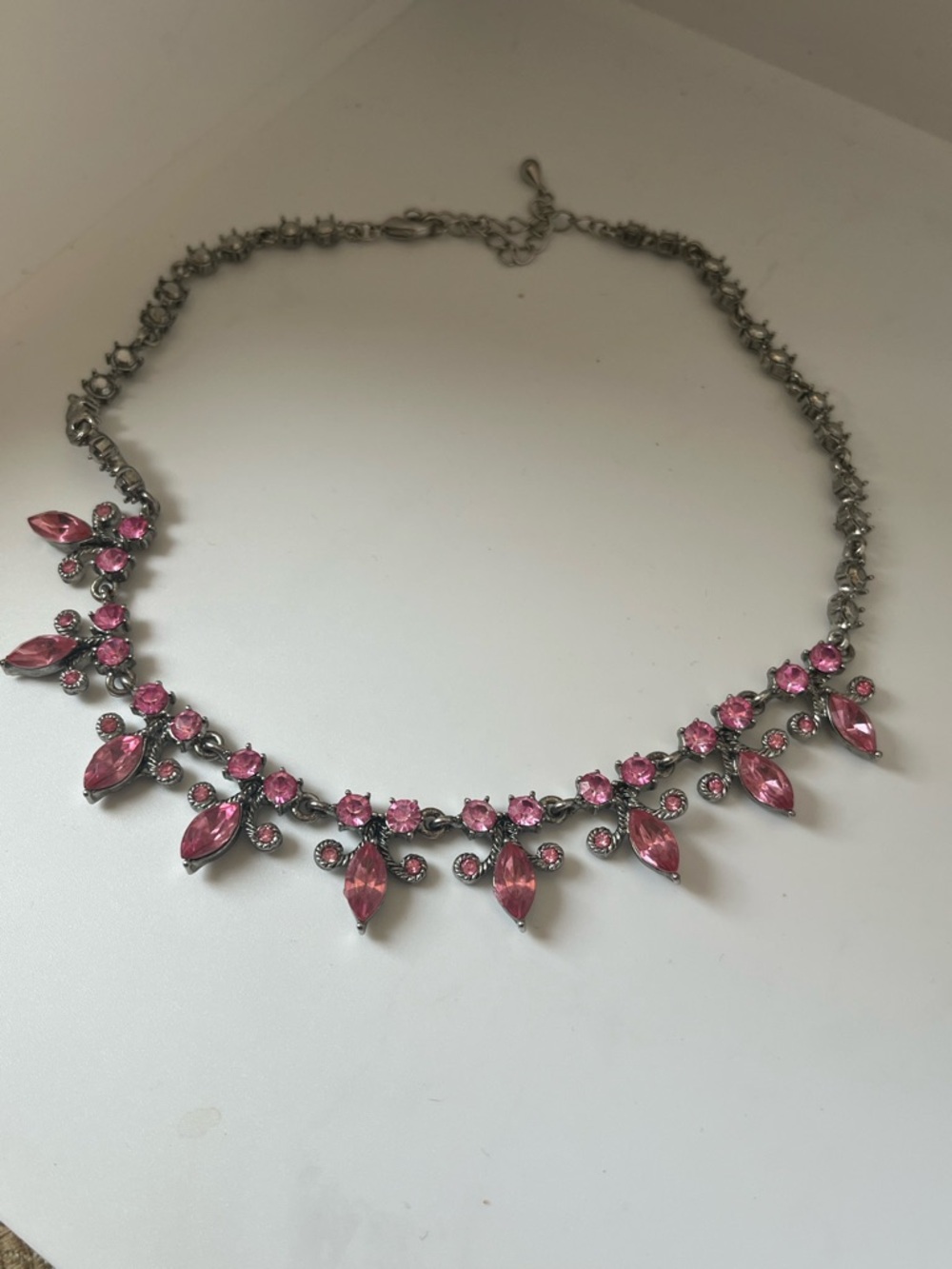 Vintage Silver and Pink Rhinestone Necklace